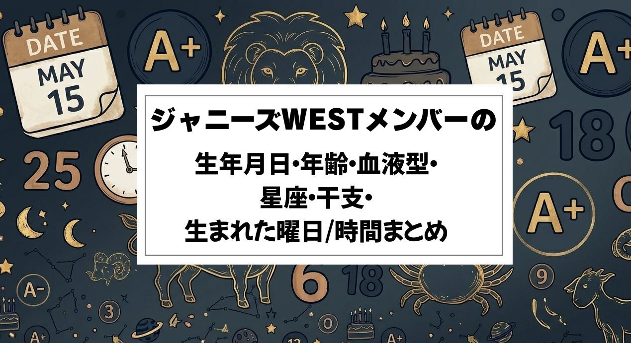 ジャニーズWESTメンバーの生年月日・年齢・血液型・星座・干支・生まれた曜日/時間まとめ