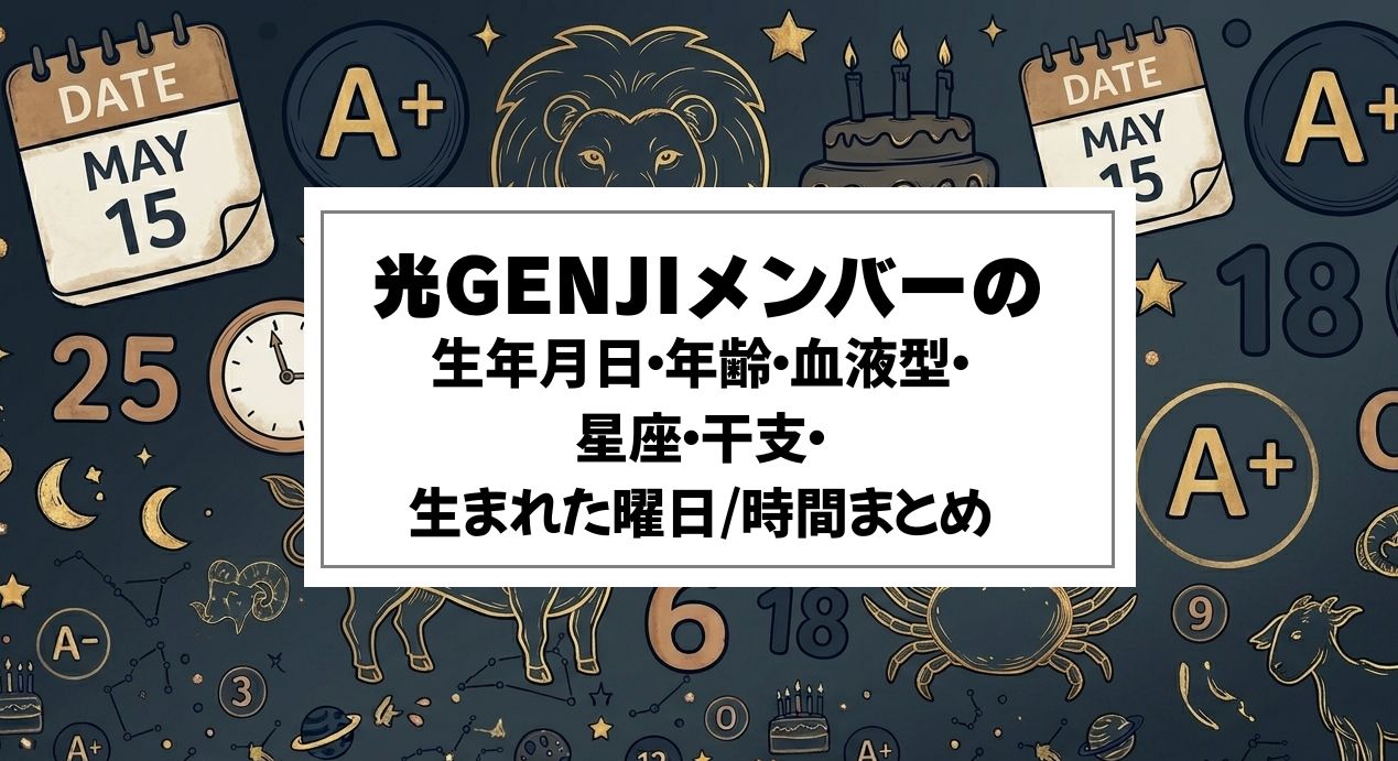 光GENJIメンバーの生年月日・年齢・血液型・星座・干支・生まれた曜日/時間まとめ